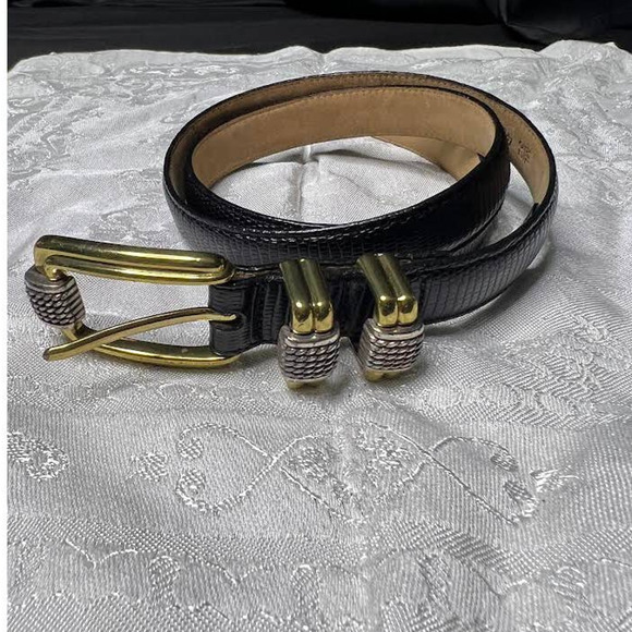 Brighton Classics 4B603 Belt Genuine Leather Lizard Embossed Black USA - Picture 2 of 7